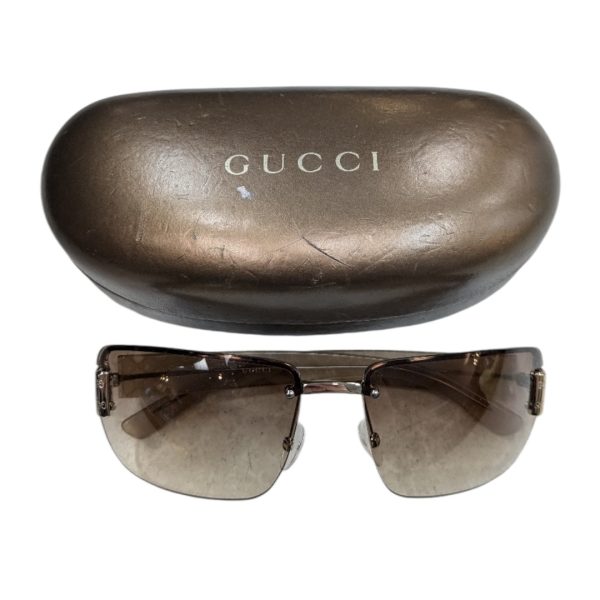 Sunglasses Luxury Designer By Gucci In Bronze Fashion